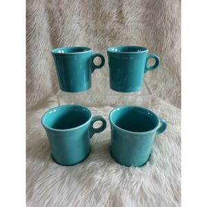 4 Fiesta Ware Homer Laughlin Turquoise Teal Blue Teal Ring Handle Mugs Cups